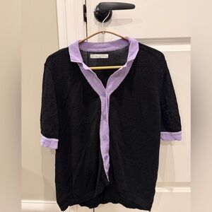 Oak & Fort Black and Purple Button-Up Cardigan
